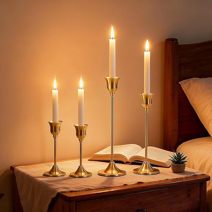 4PCS Candle Holder, Taper Candle Stick Holder - Gold Candle Holders, Holders Vintage Decor Dinner Table Dining Room Centerpieces Decorations for Wedding Fireplace Mantel.(Candles are not Included)
