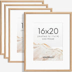 16x20 Picture Frame Set of 4 Natural Solid Oak Photo Frames with 11x14 Removable Mat Wall Hanging Large Handcrafted Frame with HD Plexiglass Wall and Tabletop Display Large Poster Frame