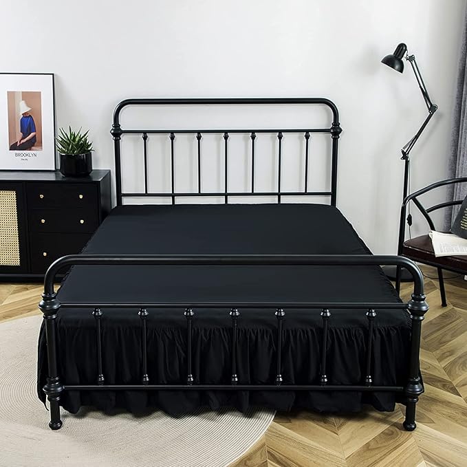 Bed Skirts Twin Size 18 Inch Ruffled Bed Skirt with Split Corners,Drop Dust Ruffle Bed Skirt with Platform, Black