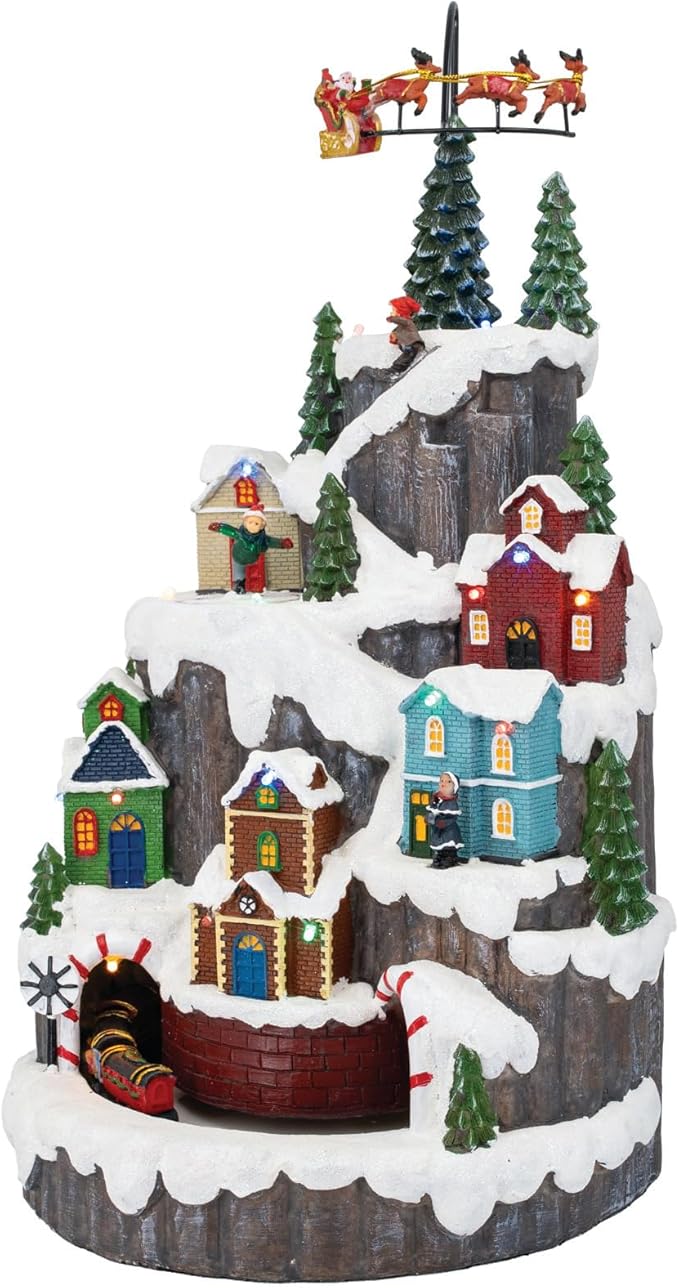 Santa Hill Town Train Mountain LED Lights Christmas Village with Motion and Sound 10" x 10" x 17.5"