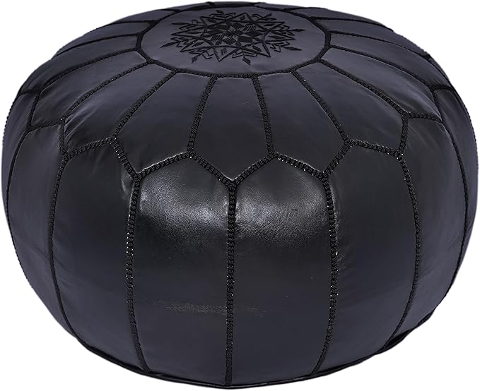 Marrakesh Gallery Genuine Leather Round Pouf Unstuffed - Moroccan Ottoman Footstool, Footrest Cover - Boho Decor - Bohemian Living Room, Bedroom, Kids Room, Gift & Wedding