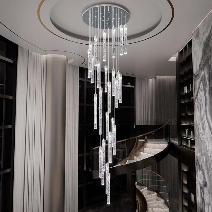 157" Long Light 25-Lights Silver Chandeliers for Entryway High Ceiling Pendant Lights Crystal Drop Light for Living Room Foyer Hallway Staircase