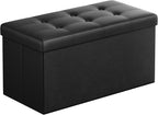 SONGMICS MAZIE Collection - 30 Inches Folding Storage Ottoman Bench, Ottoman with Storage, Foot Rest Stool, Load 660 lb, for Living Room, Synthetic Leather, Black ULSF105