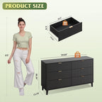 WLIVE Fluted Dresser for Bedroom with 6 Drawers, 54" Wide Wood Dresser with Golden Metal Handles, TV Stand for 65 inch TV, Mid Century Modern Chest of Drawers for Living Room, Hallway, Closet, Black