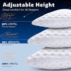 Cooling Side Sleeper Pillow for Neck and Shoulder Pain, Luxury Shredded Memory Foam Curved Bed Pillows for Sleeping Set of 2- Adjustable King Size- Washable Cover Crescent White