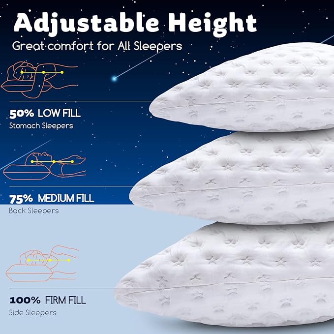 Cooling Side Sleeper Pillow for Neck and Shoulder Pain, Luxury Shredded Memory Foam Curved Bed Pillows for Sleeping Set of 1- Adjustable Queen Size- Washable Cover Crescent White