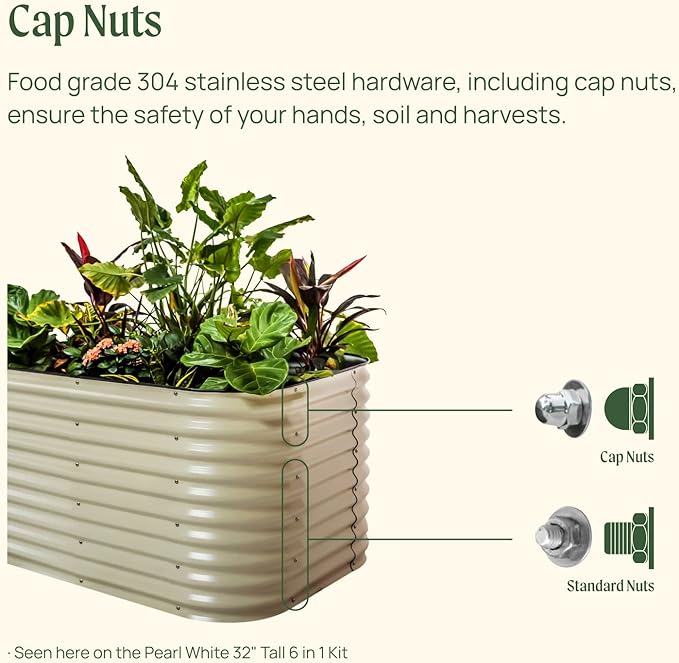 Vego garden 32" Extra Tall Raised Garden Bed Kits, 6 in 1 Modular Raised Planter Box for Vegetables Flowers Fruits Oval Metal Raised Garden Bed- Pearl White