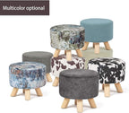 Asense Small Round Ottoman Foot Rest Stool Linen Padded Seat Footstool Ottoman with Anti-Slip Wooden Legs (Assorted Blue,Linen)