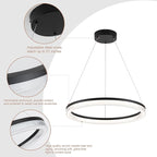 Modern Black Led Pendant Light,24W Dimmable LED Chandelier Lighting Fixture, 1 Ring Circular Hanging Led Pendant Lighting for Living Room Dining Room Kitchen Island Foyer Office