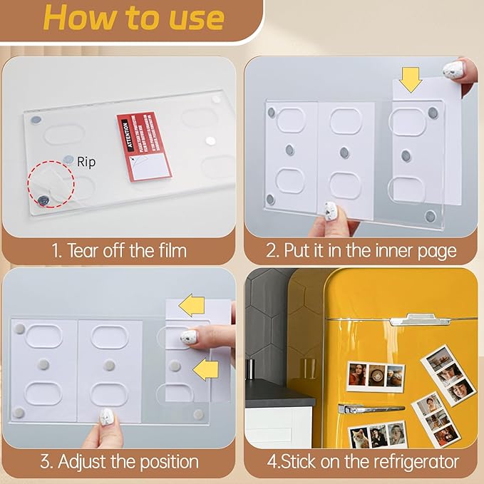 4Pack Magnetic Refrigerator Acrylic Picture Frames fit 3PCS Photos of Mini 2x3 Collage, Compatible with Fujifilm Instax Polaroid Mini for Home Office Fridge/Locker (Clear, 2x3*3 Picture)