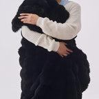Lotus Karen Faux Fur Throw Blanket Black - Big Bubble Rabbit Fluff Blanket for Couch, Small Fluffy Fuzzy Cozy Blanket, Thick Furry Plush Shaggy Blankets, 50x60 Inches