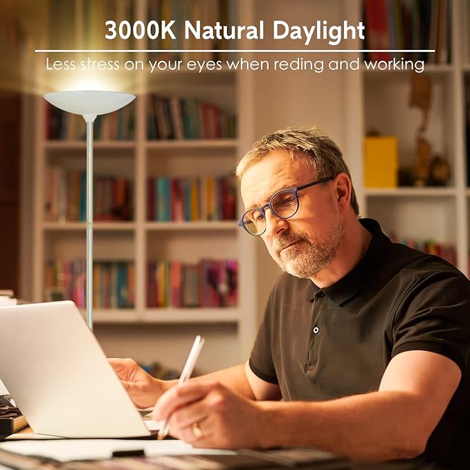 Floor Lamp, 70.5 InchTorchiere Standing Lamp, 20W 2000LM LED Halogen Floor Lamp,Stepless Dimmable, Touch Control, 50000hrs Lifespan, Pale Floor Lamps for Living Room, Standing Lamps for Bedroom, White