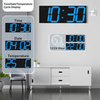 18.7'' Automic Digital Wall Clock, LED Wall Clock with Large Display, Multi-Function Clock with Alarm and Timer, Auto Time Sync Digital Clock with Adjustable Brigthness(Blue)
