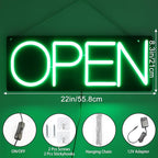 22 Inch Ultra Bright LED Neon Open Sign, Green, Modern, Attention-Grabbing, Business Signage