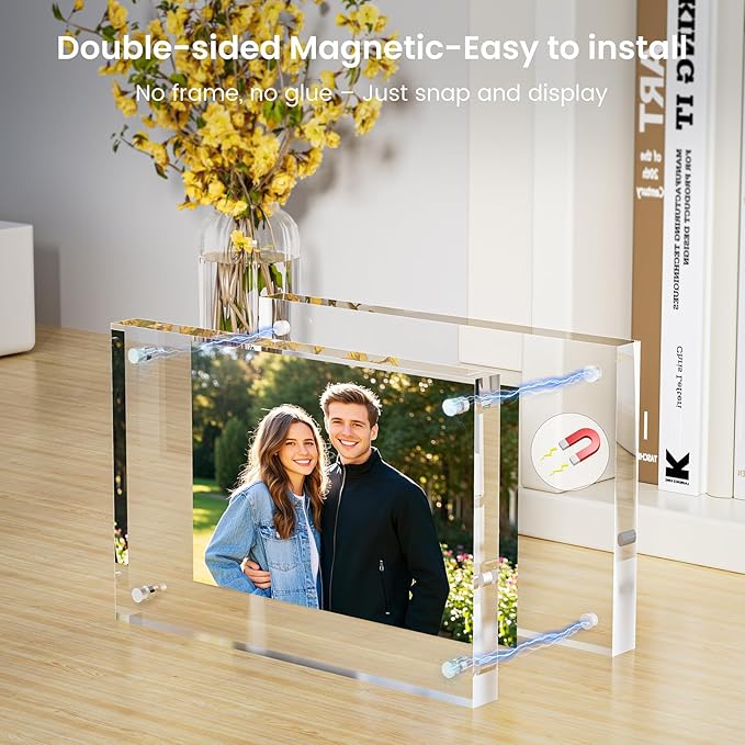 3 Pack Acrylic Picture Frames 5x7, 20%thicker Free Standing Desktop Display,Strong Magnetic Photo Frame, Double Sided Clear Picture Frames , Frameless Standing Desktop Frame for Home, Office, Gift Ready