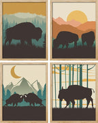 SIGNWIN Framed Country Farmhouse Vibrant Bison Wall Art, Set of 4 Silhouette Animals Wall Decor Prints, Wilderness Nature Wall D¨¦cor for Living Room, Bedroom - 12"x16" Natural