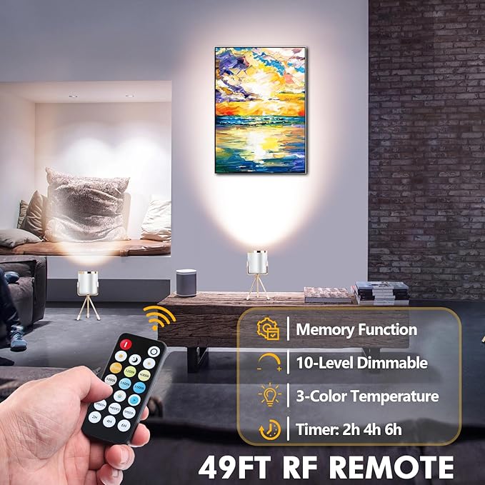 Spot Lights Indoor Floor Lamp, 6W Uplighting Indoor with Remote, Dimmable & Timer & 3 Color Temperatures, 2700K to 6500K Floor Can Lights for Plants Pictures Corner Ambient Lighting, 2 Pack