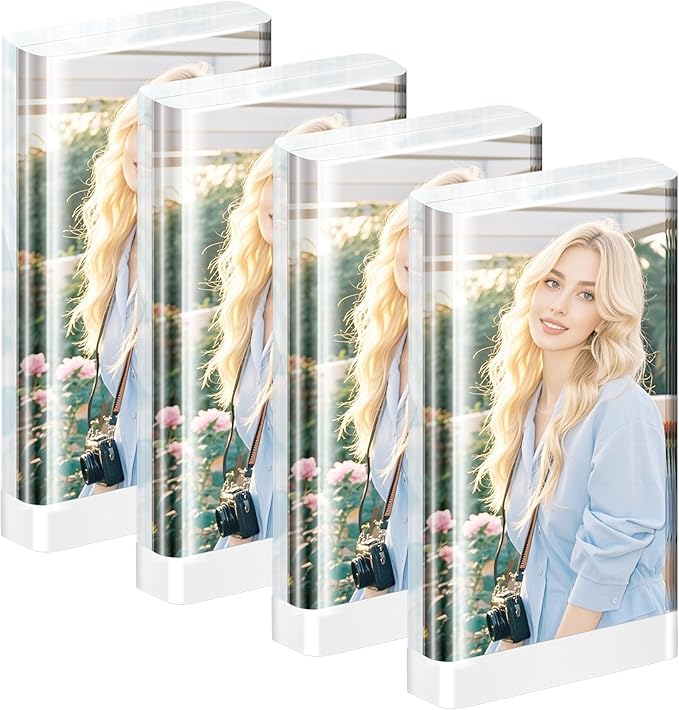 2x3 Small Picture Frame,Discreet Magnetic Wallet-Size Mini Acrylic Frames, Stereoscopic Effect, Compatible with Instant Film Photos,Freestanding Tabletop Display (4, 2X3 inch vertical)