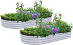 2 Pack 8x4x1FT Galvanized Raised Garden Bed Kit Oval Metal Ground Planter Box Outdoor Bottomless Planter Raised Beds for Vegetables Flowers Herbs Fruits, Gray