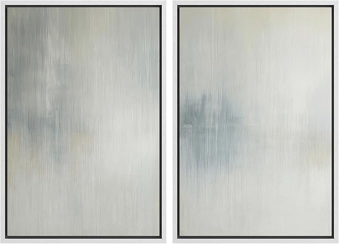 SIGNFORD Framed Canvas Print Wall Art Set Soft Gray and Blue Abstract Neutral Illustration Modern Art Decorative Nordic Nature for Living Room, Bedroom, Office - 16"x24"x2 White