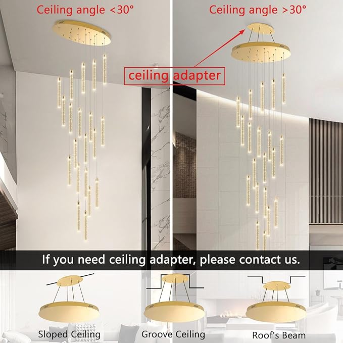 156in Long Light 20-Lights Chandeliers for Entryway LED Dimmable Chandeliers Lighting Fixture Modern Flat Sloped High Ceiling Pendant Lights Crystal Drop Light for Living Room Foyer Hallway Staircase