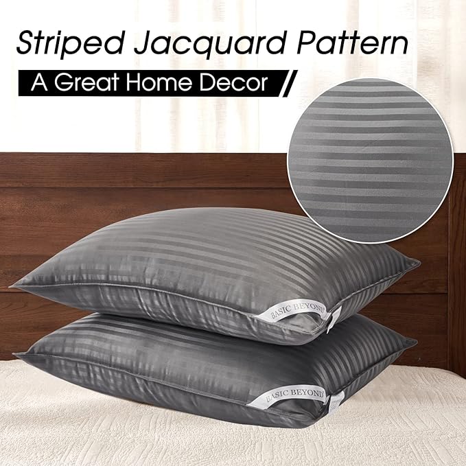 Basic Beyond King Size Pillows for Sleeping - Soft Down Alternative Pillows Luxury Hotel Collection Bed Pillows Set of 2, Grey, 20x36 Inches