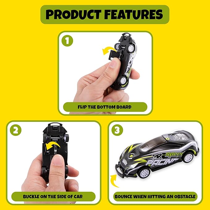 ArtCreativity Pullback Flip Cars for Kids – Set of 12 Stunt Toy Cars in 8 Designs – Diecast Mini Race Cars for Boys and Girls – Fun Retro Car Toys for Racing and Tricks