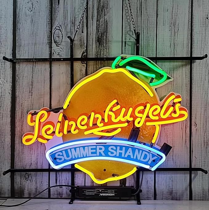 Neon Signs Beer Bar Barinin Leinenkugel's Wisconsin Brew Glass Neon Signs for Pub Cafe Party Man Cave Neon Light Art Wall Lights 24 X 20 Inches