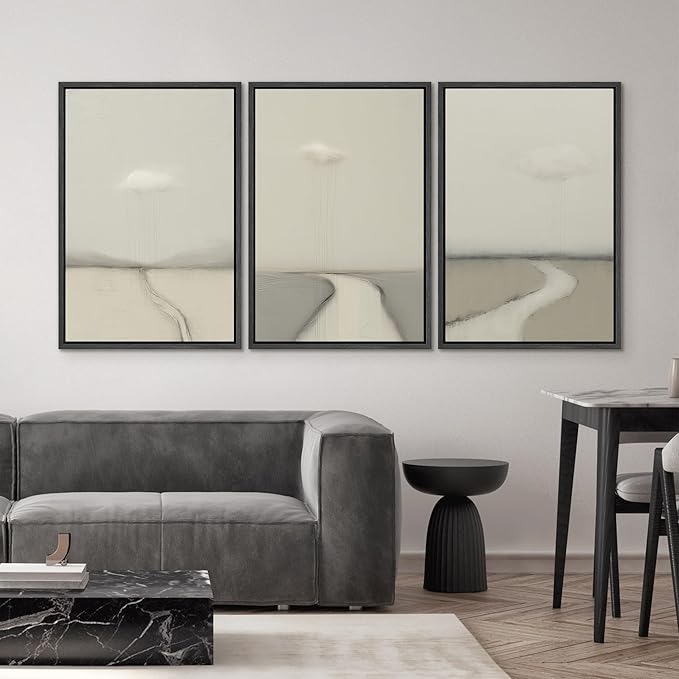 SIGNWIN Framed Canvas Print Wall Art Minimalist Rain Cloud Abstract Neutral Landscape Photography Modern Art Minimalist Black and White for Living Room, Bedroom, Office - 24"x36"x3 Black