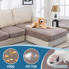 H.VERSAILTEX Velvet Stretch Sectional Sofa Covers - 3 Pieces, L-Shaped Chaise, Taupe Striped