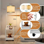 Lightdot 63IN Floor Lamps with Storage Table&Basket, Modern Standing Tall Lamps with Adjustable Fabric Lampshade and Movable&Fixed Casters, Coner End Table Lamp for Living Room/Bedroom/Office-White