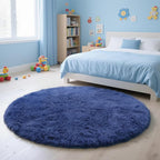 Blue Fluffy Round Area Rugs for Bedroom,4'X4'Shag Circle Area Rugs for Living Room,Non Slip Fuzzy Plush Rug for Kids Room Boys Girls Room and Dorm Home Decor Rug