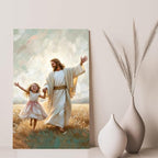 XWNLTEPK Dancing Day Christian Painting Jesus With Girl Christian Wall Art Bible Jesus Dancing With Little Girl Print Canvas Wall Art Poster