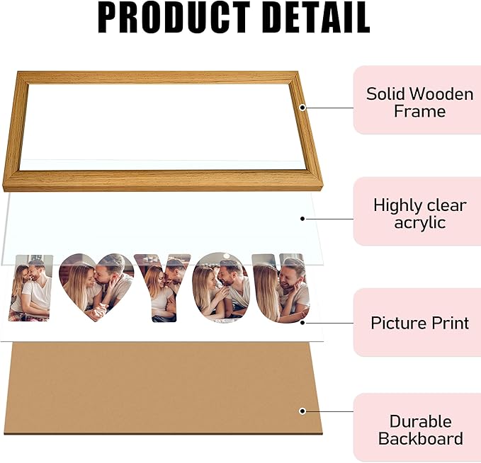 Gifts for Him/Her - Personalized Photo Frame with Love Design, Wall Mount or Tabletop Display, Romantic Gifts for Boyfriend Girlfriend Anniversary Birthday Valentine's