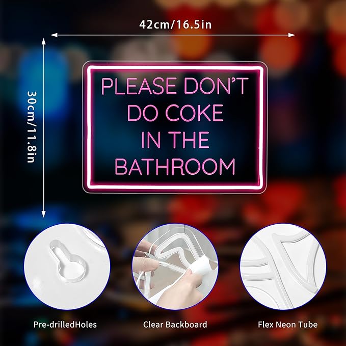 Neon Sign, Please Don't Do Coke in The Bathroom Neon Signs for Wall Decor Neon Pink LED Signs 3D Engrave Neon Light Up Signs Home Decor for Bathroom Business Club Party Bars Shop USB Operated