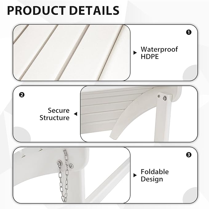 Sundale Outdoor Folding Plastic Adirondack Ottoman, All-Weather Adirondack Chair Footrest, Fade and Rust Resistant, Perfect for Outside Patio Garden Pool Yard White