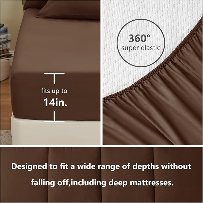 CozyLux King Size Comforter Set Brown, 7 Pieces Bed in a Bag, Brown Comforter King Size, All Season Bedding Sets with Stitch Quilted Comforter, Flat Sheet, Fitted Sheet, Pillowcases