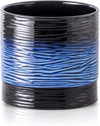 Nihow Ceramic Plant Pot: 6 Inch Planter with Drainage Hole & Saucer for Indoor & Outdoor Plants - Cylinder Round Flower Pot for Succulent/Herbs/Violets - Black & Vivid Blue
