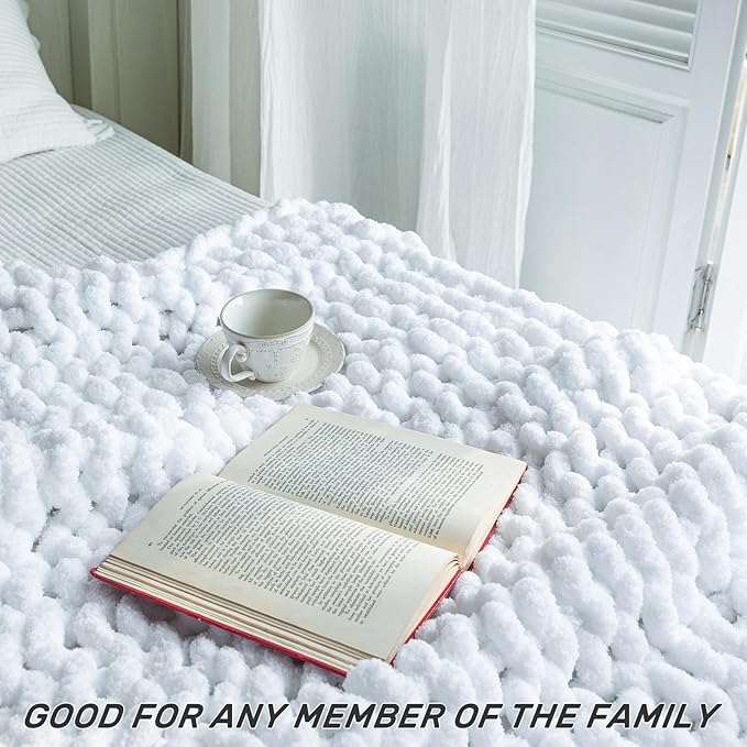 Chunky Knit Blanket - Luxury Soft Cozy 60 * 80 Throw Blanket,100% Woven Blanket Rope Knot Throw Blanket for Couch, Sofa, Home Decor, Gift - Machine Washable（White）