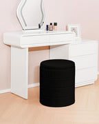 B FSOBEIIALEO Ottoman with Stroage, Round Sherpa Storage Ottoman Stool, Boucle Foot Rest 14.6"x14.6"x17.7"（Black