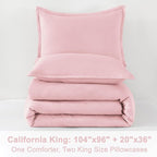Litanika California King Size Pink Comforter Set, 3 Pieces Cal King Aesthetic Soft Solid Bedding Comforter Set, All Season Fluffy Bed Set (104x96In Comforter & 2 Pillowcases)