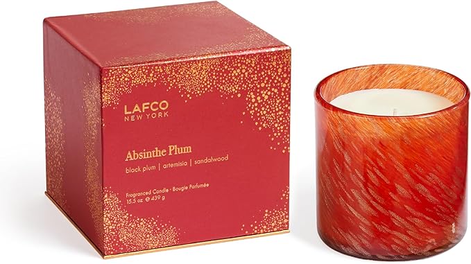 LAFCO New York Holiday Signature Candle, Absinthe Plum - 15.5 oz - 90-Hour Burn Time - Reusable, Hand Blown Glass Vessel - Made in The USA