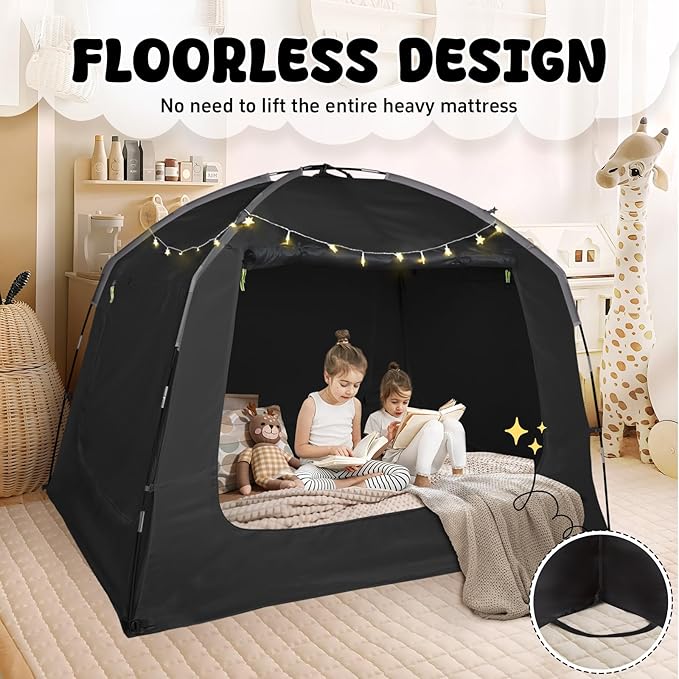 Bed Tent Bed Canopy Breathable 100% for Adult and Kids Light Reduction Sleeping Dream Tents Indoor Portable Big Space with String Light 4 Doors Twin Full Queen King Size