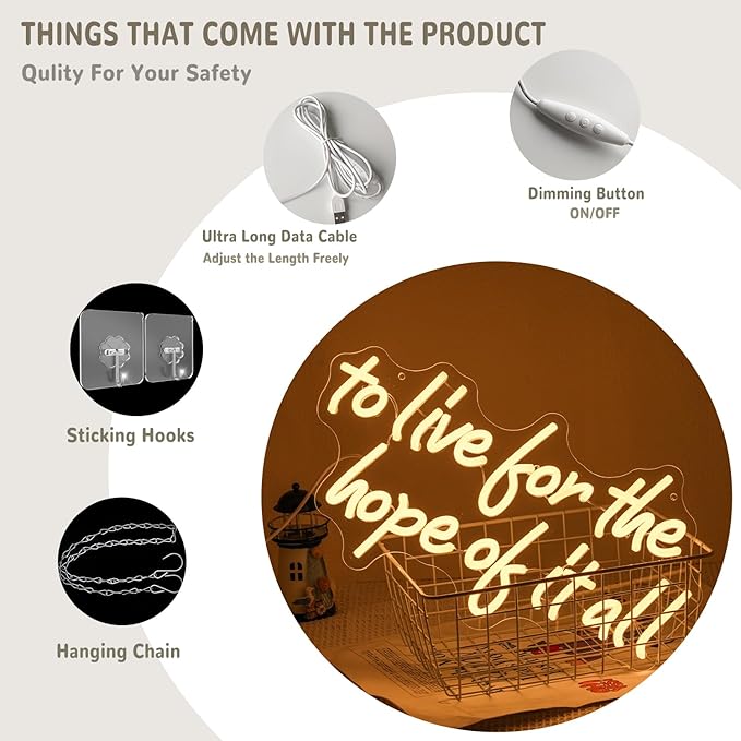 To Live For The Hope Of It All Neon Sign Letter Neon Light Warm White Led Neon Signs for Calssroom Hospital Bedroom Decoration