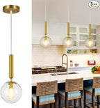 Modern Gold Pendant Light Hanging Fixture Light for Kitchen Island Mid Century with Globe Pendant Light Clear Glass Pendant Lighting for Living Room Bedroom Entryway (3 Pack)