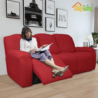 Easy-Going 8 Pieces Recliner Sofa Stretch Sofa Slipcover Sofa Cover Furniture Protector Couch Soft with Elastic Bottom Kids, Spandex Jacquard Fabric Small Checks Christmas Red