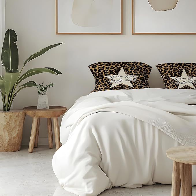 Leopard Star Lucky 8 Ball Inspirational Throw Pillow Covers 18x18, Cheetah Print Room Decor, Trendy Funky Y2K Leopard Print Decorative Pillow Covers for Girls Room Dorm Apartment Home