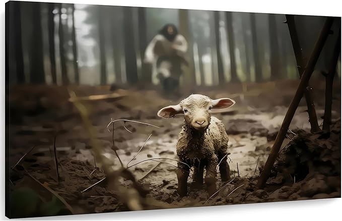 Framed Jesus Christ Wall Art Canvas Jesus and Lamb of God Christian Painting Prints Biblical Wall Decor Religious Room Decor for Church Prayer Room Christian Schools Hospitals 24'' x 36''