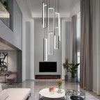 Modern Kitchen Island Dimmable Pendant Light Fixture Black 144W LED Pendant Lights 8 Rings Rectangular Chandelier Staircase Large Chandelier Lobby Living Room Foyer High Ceiling Chandeliers