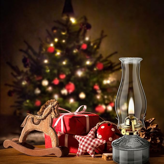 Tuanse 2 Pcs Oil Lamps for Indoor Use Vintage Hurricane Emergency Glass Oil Lamps Large Lantern Classic Decorative Oil Lamp for Home Tabletop Emergency Lighting Supplies(Gray)